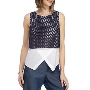 Kaari Blue Navy and White Layered Crop Top